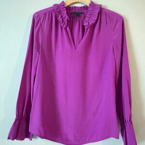 JCrew Vibrant Magenta Ruffle Neck Blouse